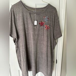 Lane Bryant Charcoal Blouse with Red Star Details